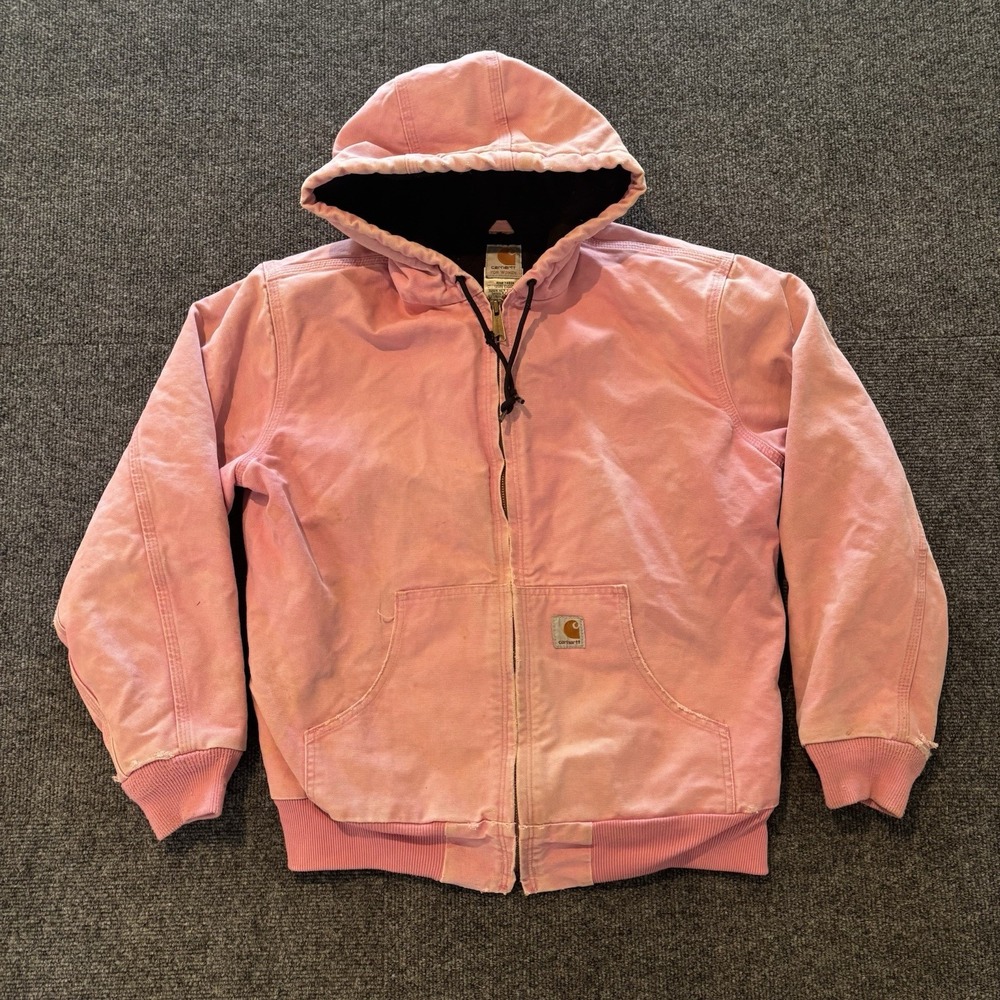 Carhartt Vintage Pink Hooded Zip Jacket WJ130 PKR Women's Medium Distressed Work